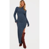 Charcoal Blue Luxe Knit High Neck Long Maxi Dress | PrettyLittleThing US