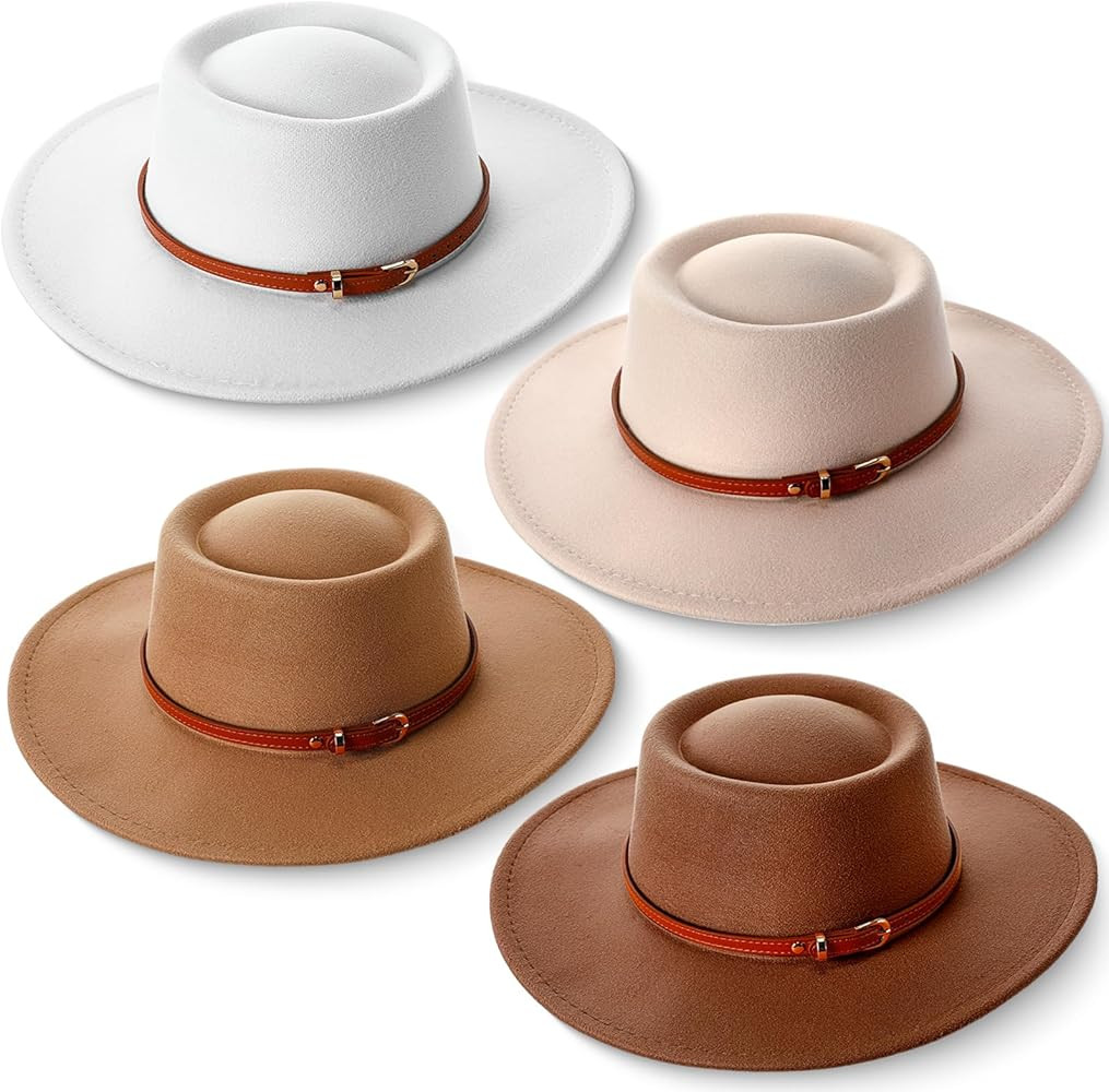 JaGely Felt Hats for Women Wide Brim Felt with Belt Buckle Vintage Panama Boho Jazz Hat for Burni... | Amazon (US)