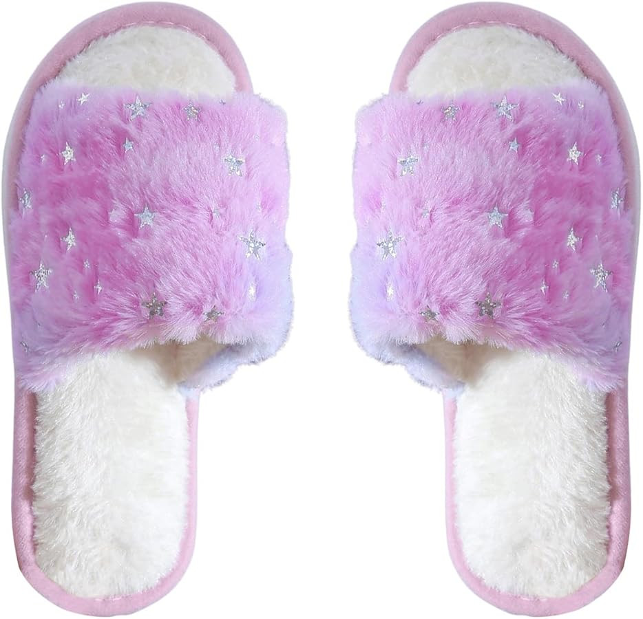 OYOANGLE Women's Ombre Sequin Decor Fuzzy House Slippers Cozy Plush Open Toe Slip on Indoor Slipp... | Amazon (US)