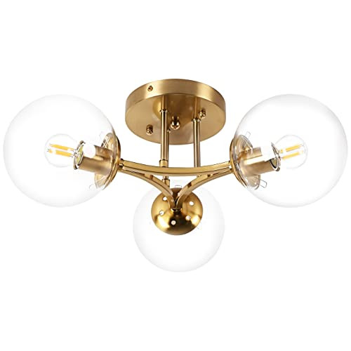 Mid Century Modern Ceiling Light Clear Globe Semi Flush Mount Ceiling Light Gold Sputnik Light Fi... | Amazon (US)