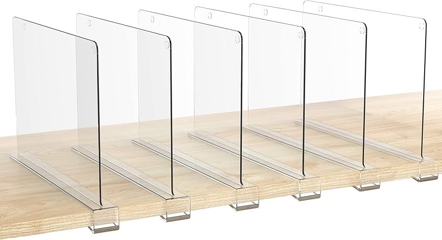 HBlife 6 Pack Clear Shelf Dividers, Vertical Purse Organizer for Closet Perfect for Sweater, Shirts, | Amazon (US)