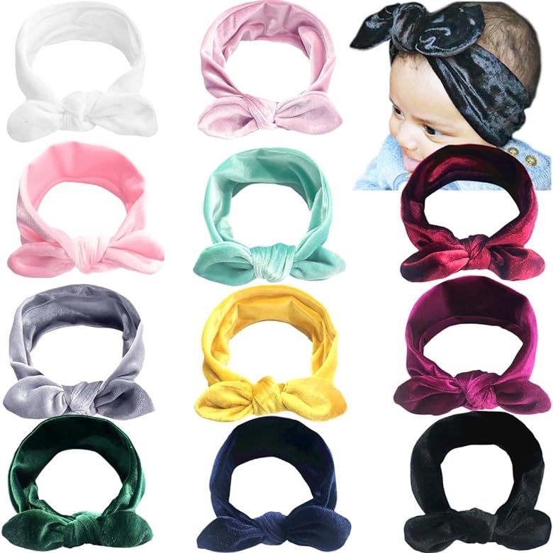11 Pack Velvet Baby Girl Headbands with Hair Bows Knotted Headwraps 5" Bow Hair Bands for Babies ... | Amazon (US)