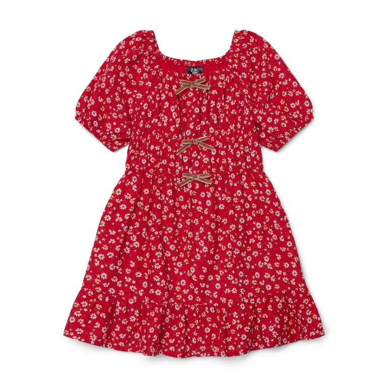 Zac Kids Girls Ditsy Floral Print Dress with Velvet Bows, Sizes 4-18 | Walmart (US)