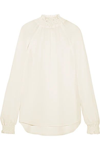 Reformation - Smocked Georgette Blouse - Off-white | NET-A-PORTER (US)