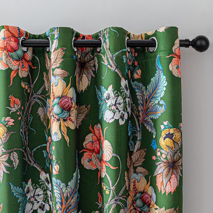 MYSKY HOME Green Floral Blackout Curtains 90 Inch Long Bedroom Black Out Thermal Insulated Noise ... | Amazon (US)