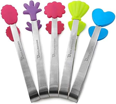 Devilmaycare 5pcs Stainless Steel Sugar Tong 5-Inch Mini Serving Tongs With Creative Silicone Hea... | Amazon (US)