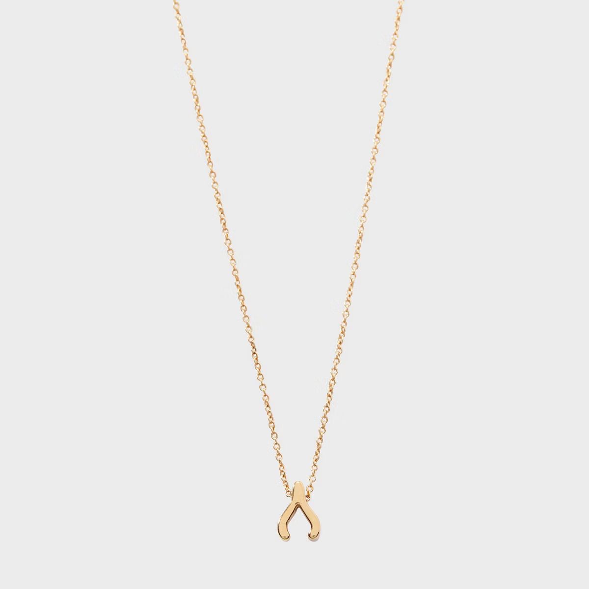 Tiny Tags 14K Gold Ion Plated Wishbone Necklace - Gold | Target