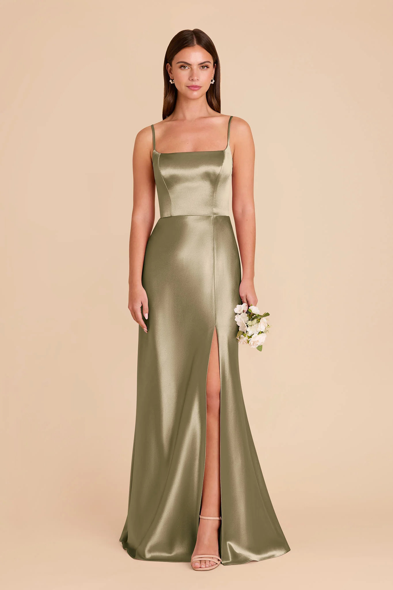 Moss Green Bridesmaid Dress Shiny Satin Size XS Birdy Grey Mai | Birdy Grey