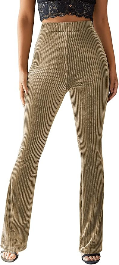 Floerns Women's Velvet Elastic Waist Flare Leg Palazzo Long Pants Trousers | Amazon (US)