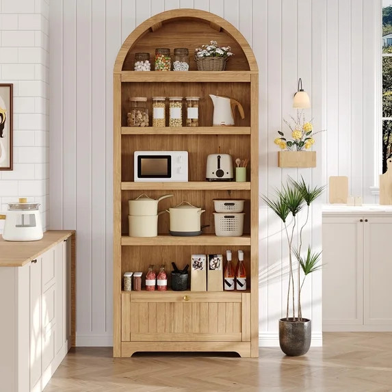 QinaQin 72-Inch Arched Bookshelf with Storage Drawers, Modern Six-Layer Wooden Display Cabinet wi... | Walmart (US)