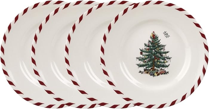 Spode Christmas Tree Canape Plates - Set of 4 | Peppermint Design, Holiday Appetizer Plate | Chri... | Amazon (US)