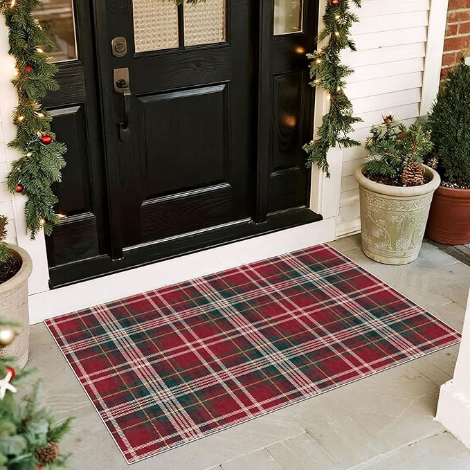 Christmas Front Door Mat Indoor Entrance - 2x3 Ft Non-Slip Doormat Outdoor Rug Small Red Holiday ... | Amazon (US)