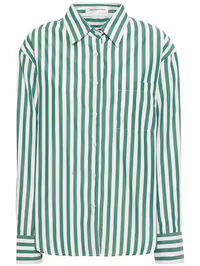 The Frankie Shop - Lui silky fluid satin striped shirt - Green/White | Luisaviaroma | Luisaviaroma