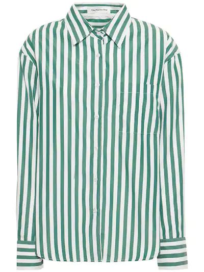 The Frankie Shop - Lui silky fluid satin striped shirt - Green/White | Luisaviaroma | Luisaviaroma