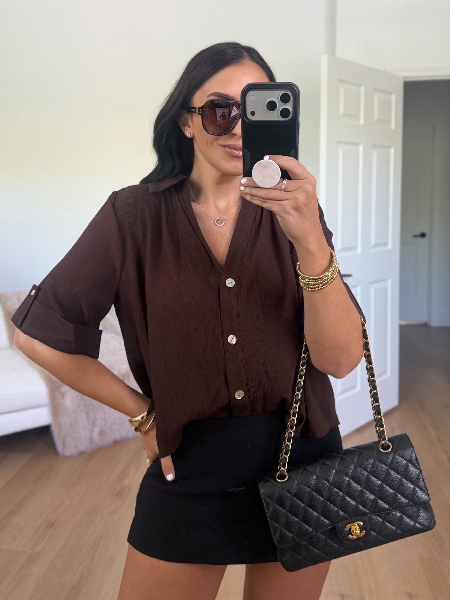 Aritzia Jewel Skort - Crepette™ wearing size 4. Zara flowy short sleeve shirt wearing size small