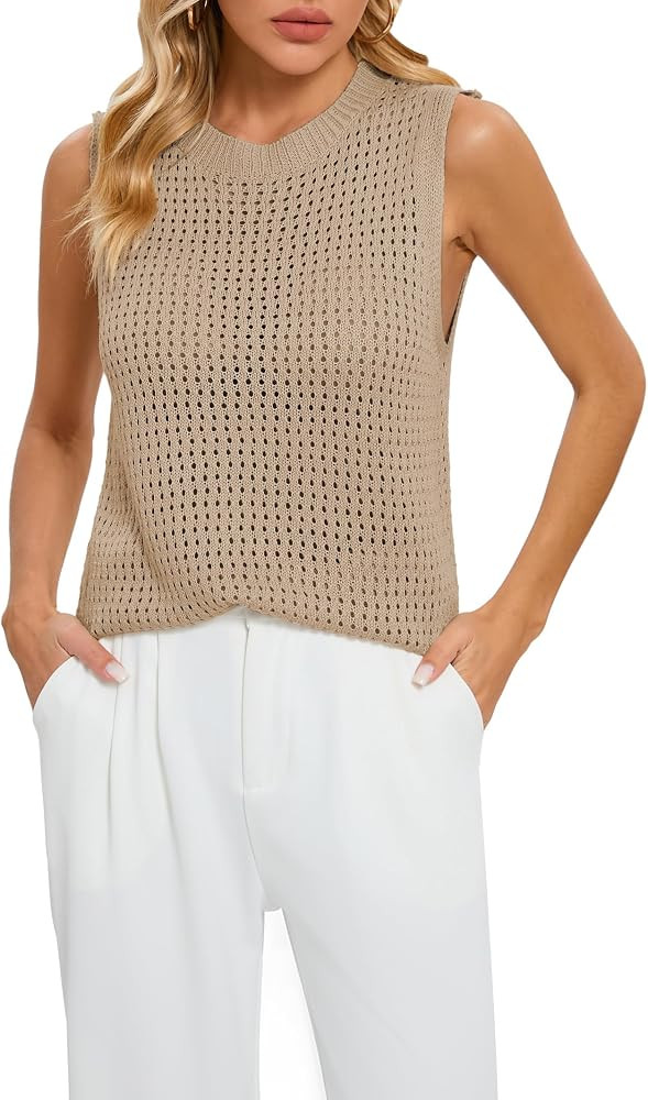 Famulily Mesh Crochet Tank Top for Women Sexy Sleeveless Crew Neck Knit Tops Hollow Out Loose Shi... | Amazon (CA)