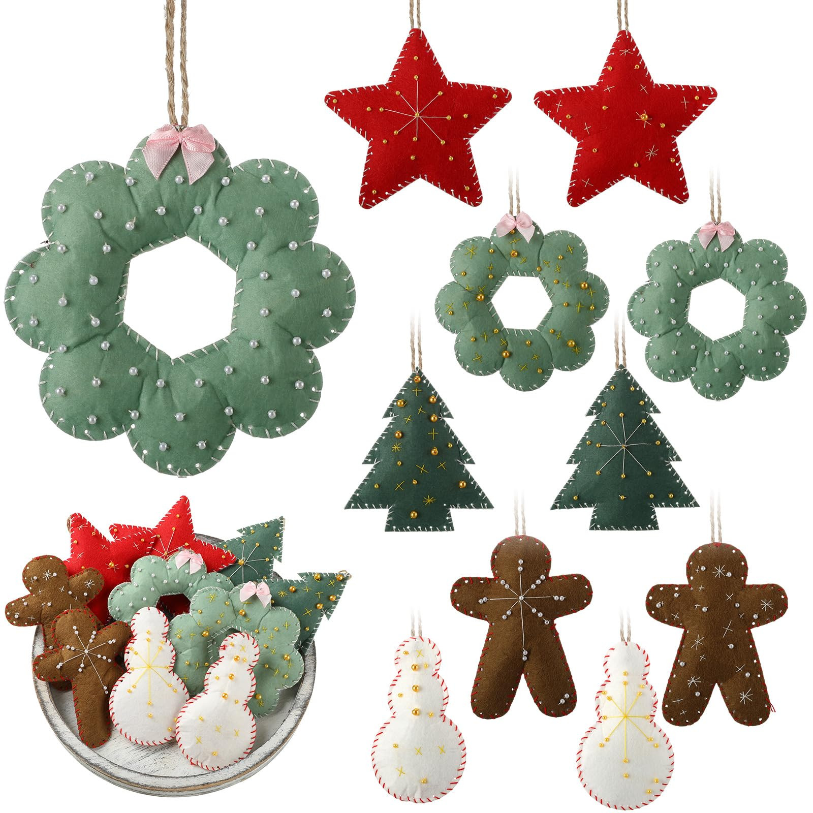 10 Pieces Embroidered Felt Christmas Ornaments Felt Cookies Ornament with Beads 3D Christmas Tree... | Amazon (US)
