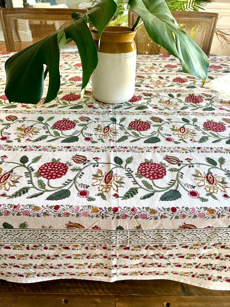 Blooming Garden Block Print Table Cloth, Bedcover, Cotton Block Print Table Linen, Indian Tablecl... | Etsy (US)