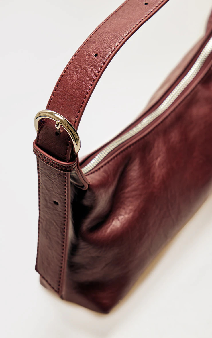 Burgundy Crinkle Pu Buckle Detail Shoulder Bag | PrettyLittleThing UK