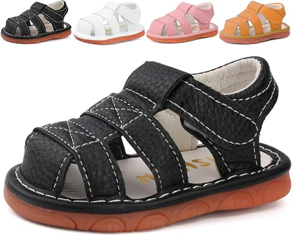 Baby Boys Girls Squeaky Sandals Summer Closed-Toe Anti-Slip Premium Rubber Sole Toddler First Wal... | Amazon (US)