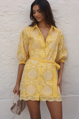 Maeve Mona Deco Belted Mini Dress | Anthropologie (US)