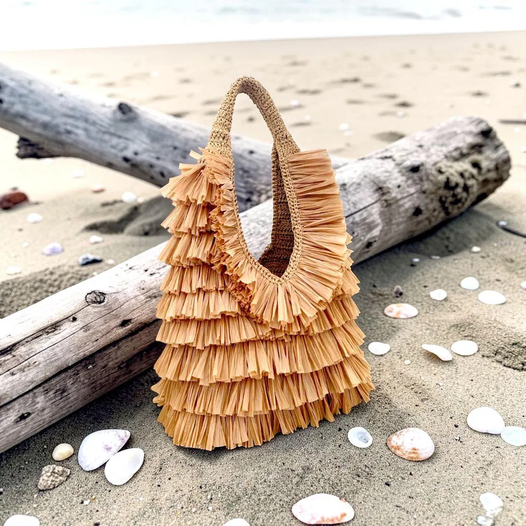 Raffia Fringe Tote Bag, Boho Chic Summer Beach Handbag, Natural Resort Wear - Etsy | Etsy (US)