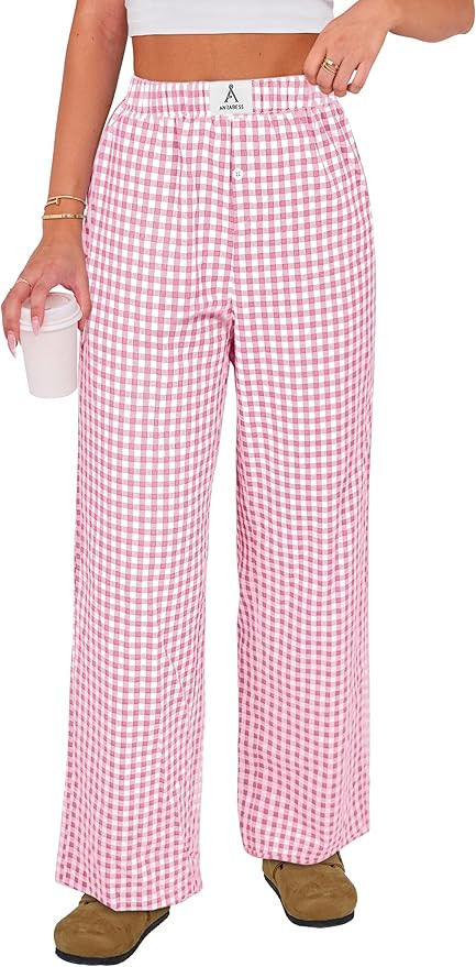 ANRABESS Womens Striped Gingham Pants 2025 Pajama Lounge Boxer Pants Cute PJ Bottoms Casual Wide ... | Amazon (US)