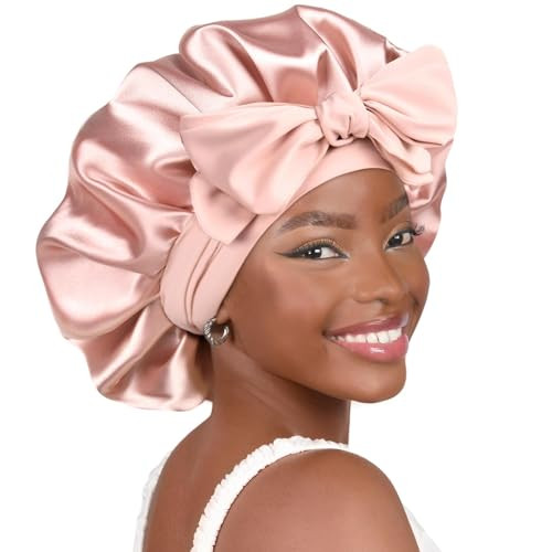 YANIBEST Adjustable Satin Bonnet for Sleeping Women Double Layer Hair Wrap Reduce Friction Prevent Frizz Natural Curly Hair, Blush Pink | Amazon (US)