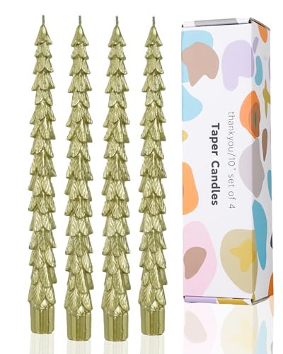 Christmas Tree Taper Candle Gold Candlestick Unscented Candle for Christmas Table Decor,Winter Centerpieces,Advent Displays,Seasonal Home Decor，Set of 4,10inch,Gold | Amazon (US)