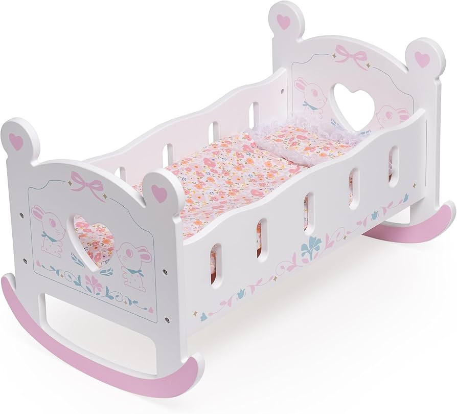 ROBUD Wooden Baby Doll Crib, Baby Doll Bed Toys, for Dolls Up to 18 Inch, Doll Accessories - with... | Amazon (US)