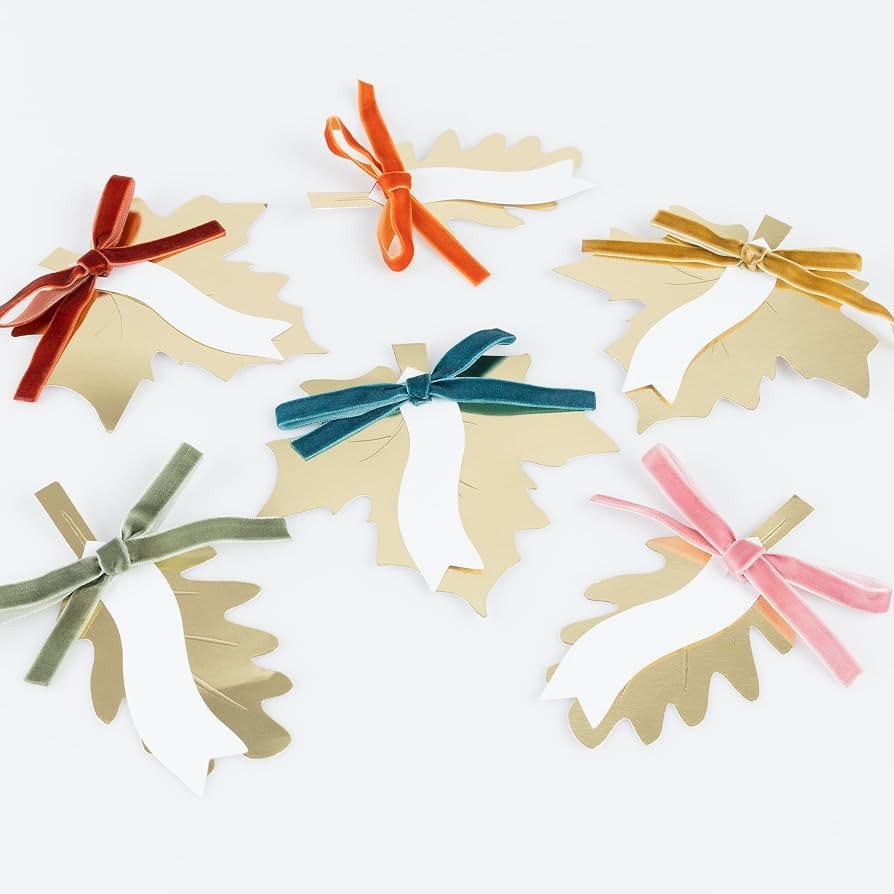 Meri Meri Gold Leaf Bow Place Cards (Pack of 6), 5" x 5", Paper Thanksgiving Place Cards, 6 Fall ... | Amazon (US)
