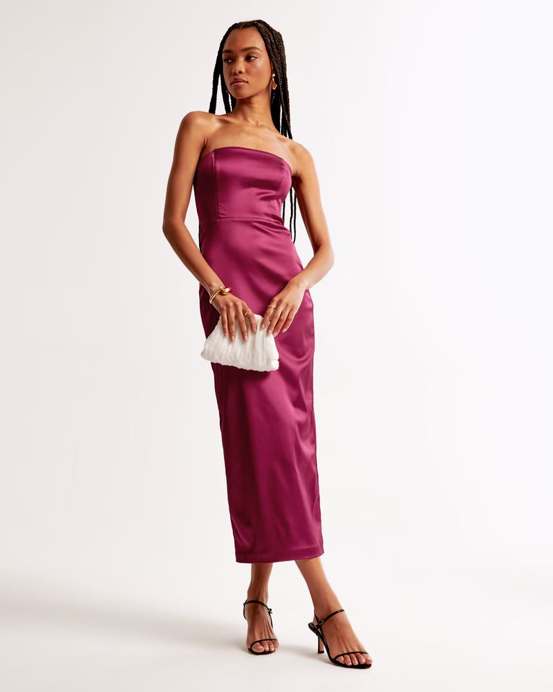 Strapless Satin Sculpt Maxi Dress | Abercrombie & Fitch (US)