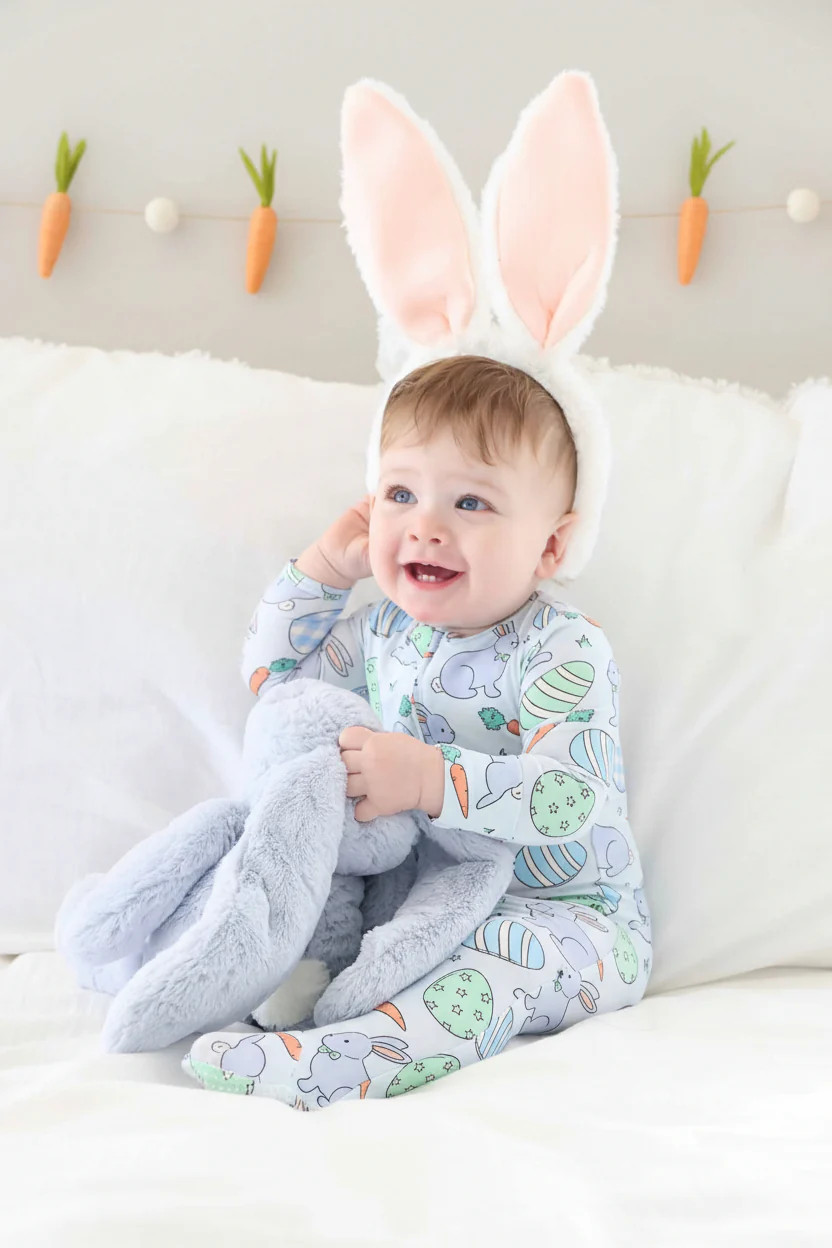 Hoppy Spring Zipper Footie | Blue | Caden Lane