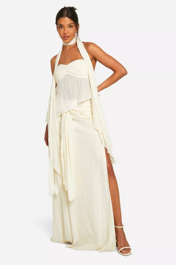 Crinkle Ruched Split Maxi Skirt | Boohoo.com (UK & IE)