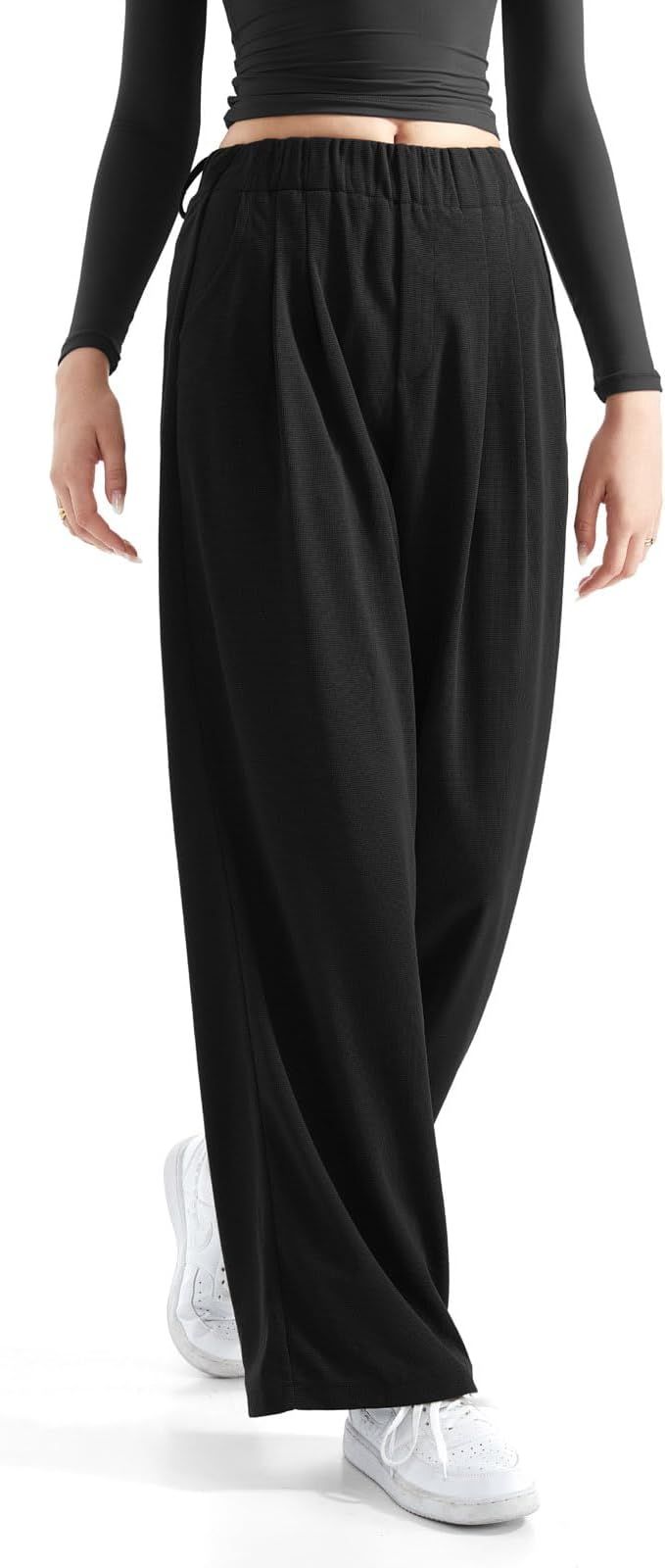 SUUKSESS Women Wide Leg Pants Elastic High Waisted Work Pants Flowy Palazzo Pants | Amazon (US)