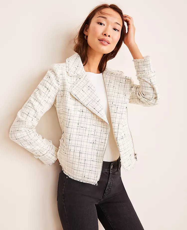 Fringe Tweed Moto Jacket | Ann Taylor | Ann Taylor (US)