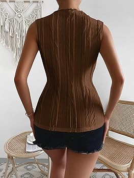 Verdusa Women's Sleeveless Mock Neck Textured Tank Top Corporate Business Office Outfits Trendy | Amazon (US)