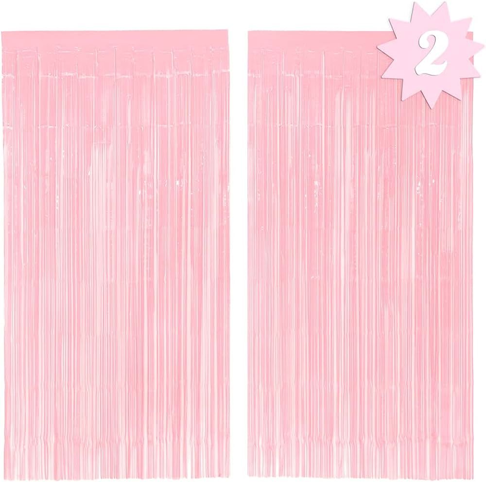 xo, Fetti Party Decorations Matte Pastel Pink Fringe Foil Curtain - Set of 2 | Bachelorette, Brid... | Amazon (US)