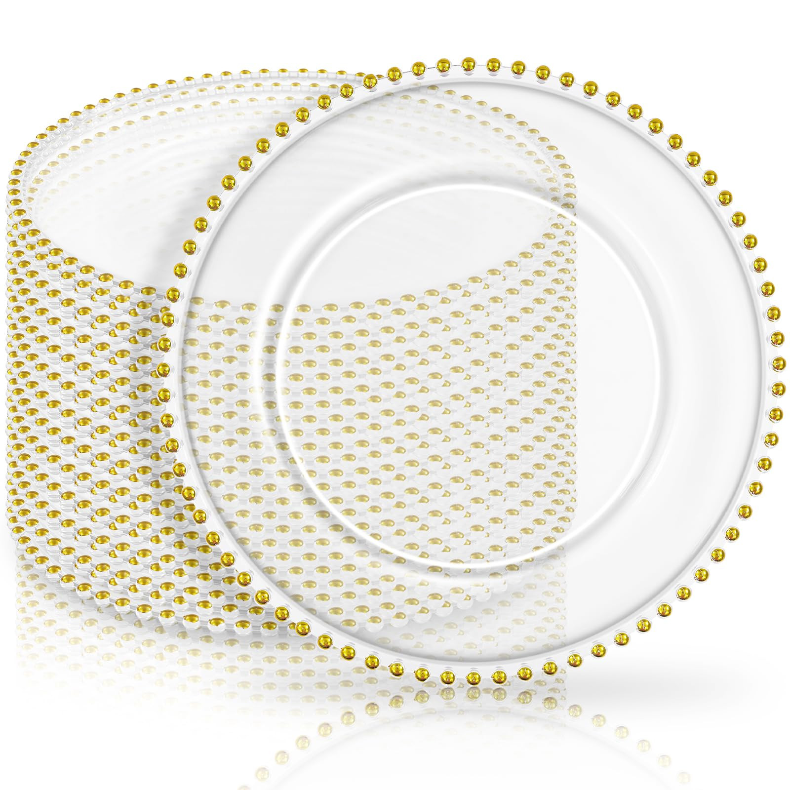 24 Pack Gold Clear Charger Plates With Beaded Rim, 13 Inch Dinner Charger Plates, Bulk Plastic Fl... | Amazon (US)