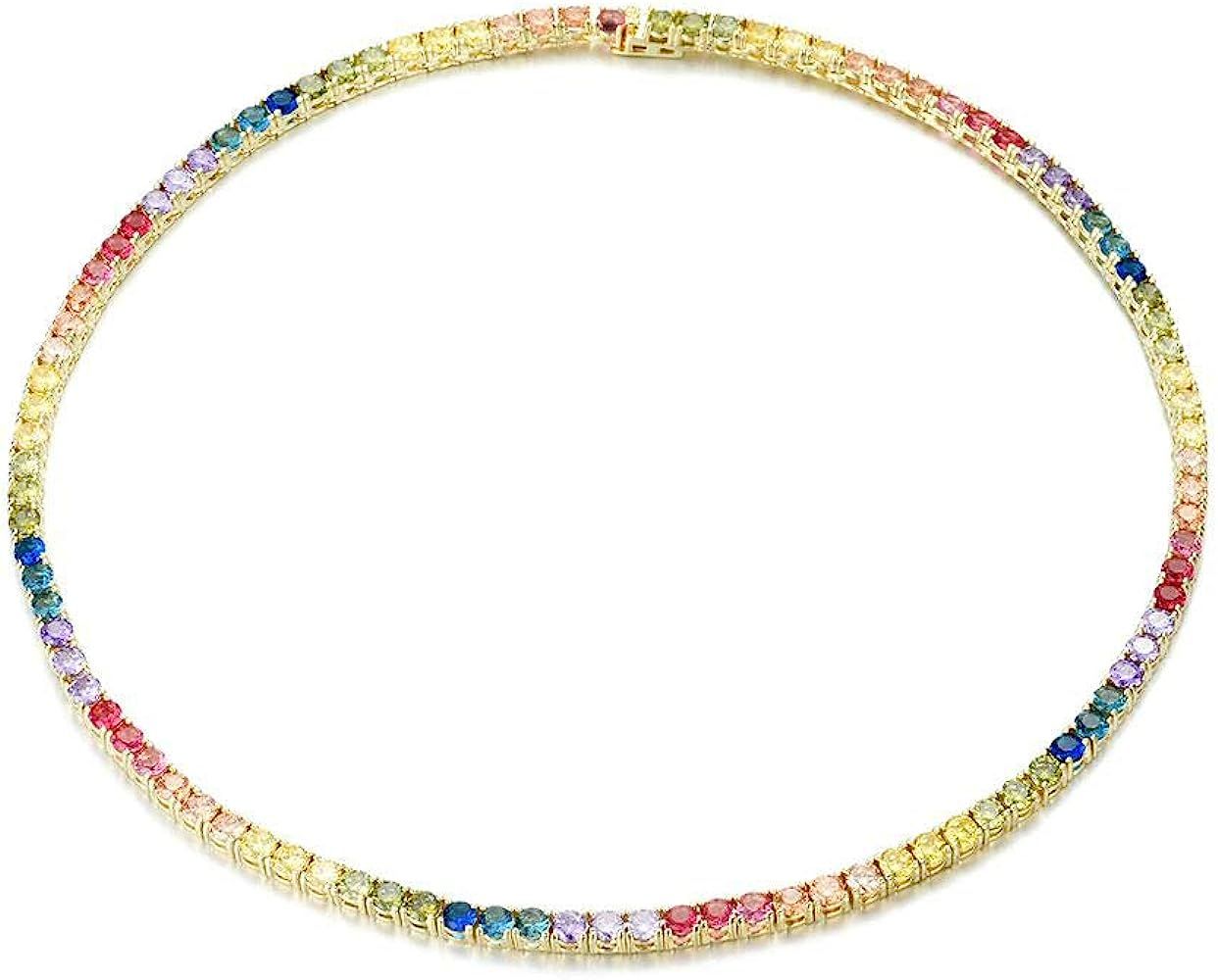 NYC Sterling Women's 4mm Round Rainbow Cubic Zirconia Pride Collection Tennis Necklace | Amazon (US)