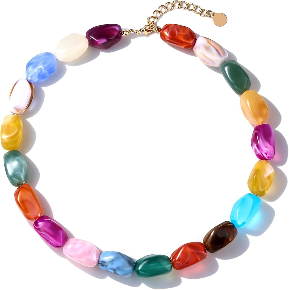 Colorful Beaded Necklace for Women Unique Resin Beads Choker Necklaces Boho Statement Chunky Neck... | Amazon (US)