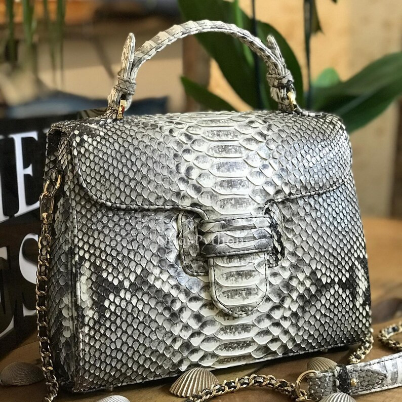 70%off for Bulk Order, DM White Genuine Python Top Handle Bag, Snake Skin Handbag, Exotic Leather... | Etsy (US)