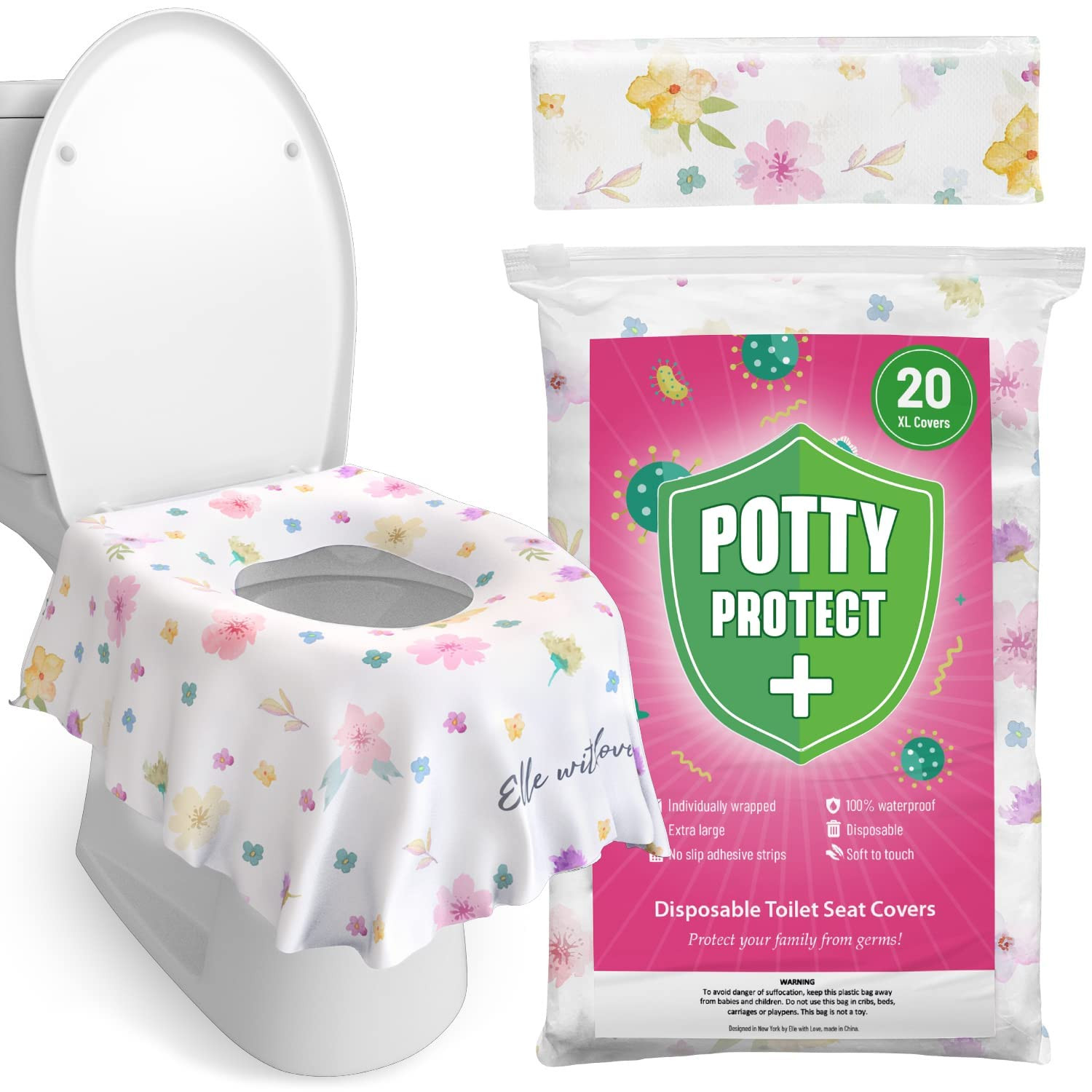 2 Pack - 40 Extra Large Disposable Toilet Seat Covers (Floral) by Eli with Love – Toddler Toile... | Amazon (US)