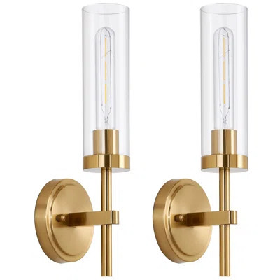 Hardwired Gold Wall Sconces Set Of 2, Modern Bathroom Sconces Wall Lighting Vanity Light Fixtures With Clear Glass, Brushed Brass Wall Decor Lights | Wayfair North America