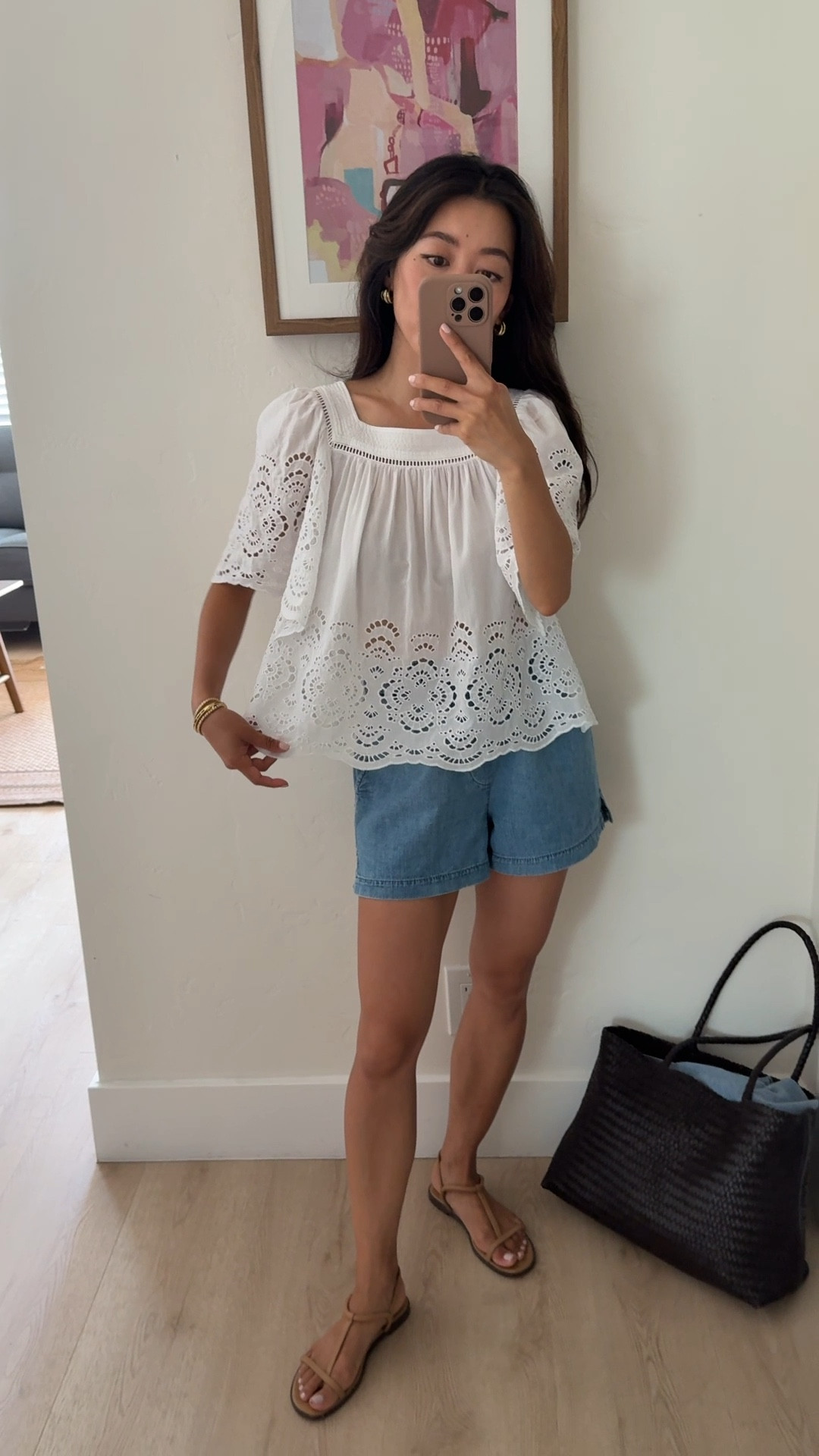 • 3 colors: top size xxs
Super light and airy cotton top for summer days! Very forgiving swingy shape and petite friendly length

• shorts size xxs. awesome pull on denim shorts I recommended earlier this year! Lightweight denim with sturdy stretch waist and petite friendly length 

I’ve worn these shorts a lot with a white or striped oversized shirt, line tops, fitted racerback tanks, other blouses 

• sandals are old Madewell

• woven leather bag has been my everyday laptop travel bag, also great for work or school or as a carry everything mom bag 

@madewell #madewell #madewellpartner #ad

Casual summer outfit, travel vacation style, petite style, denim shorts, 4th of July outfit 

#LTKPetite #LTKTravel #LTKFindsUnder100