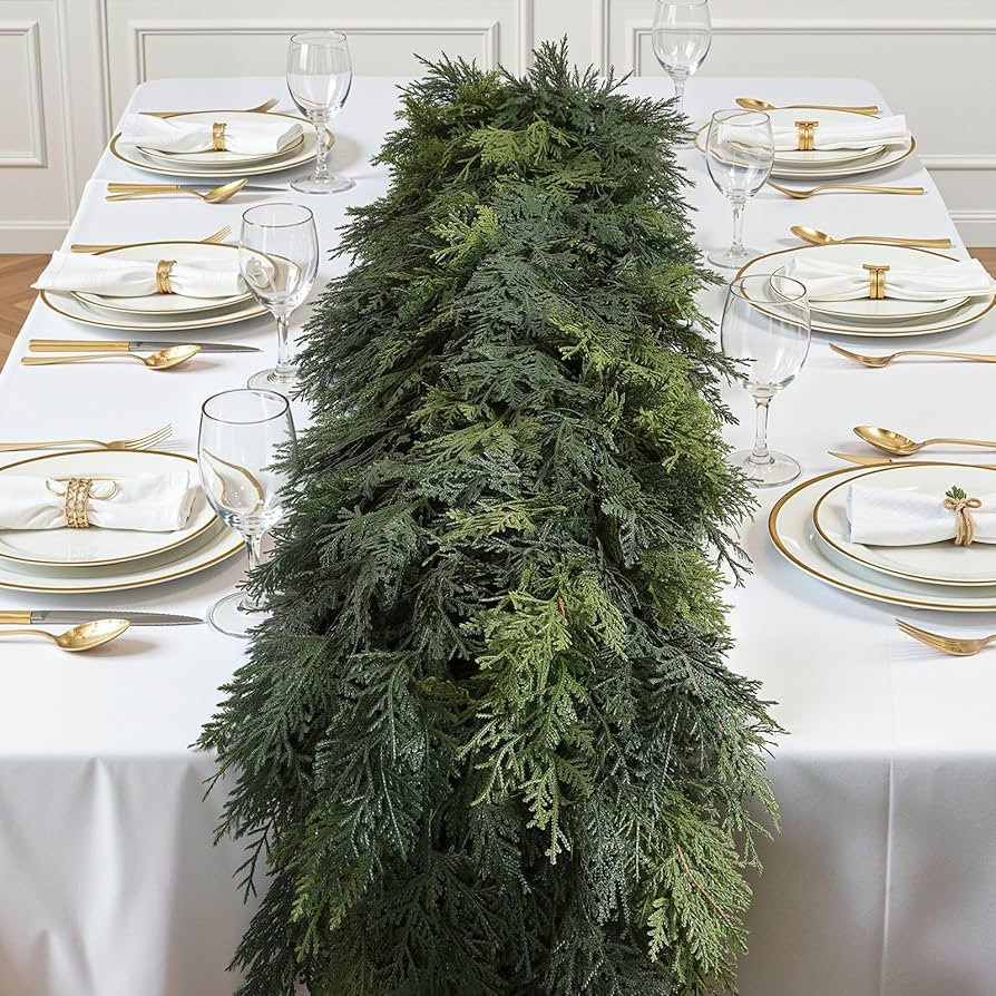 SHareconn 9FT Artificial Christmas Cedar Garland Decoration, Realistic Faux Cypress Greenery Garl... | Amazon (US)