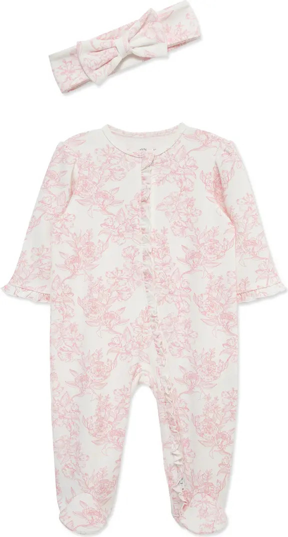 Little Me Rose Toile Cotton Footie & Headband Set | Nordstromrack | Nordstrom Rack