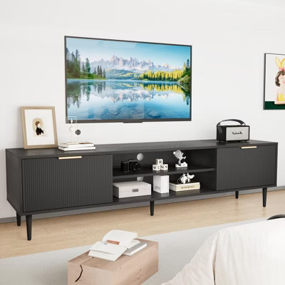 Black TV Stand, Modern Mid Century Entertainment Center with 2 Large Storage Cabinets, Media Console Table, Soft Hinge, Metal Handle Door | Target
