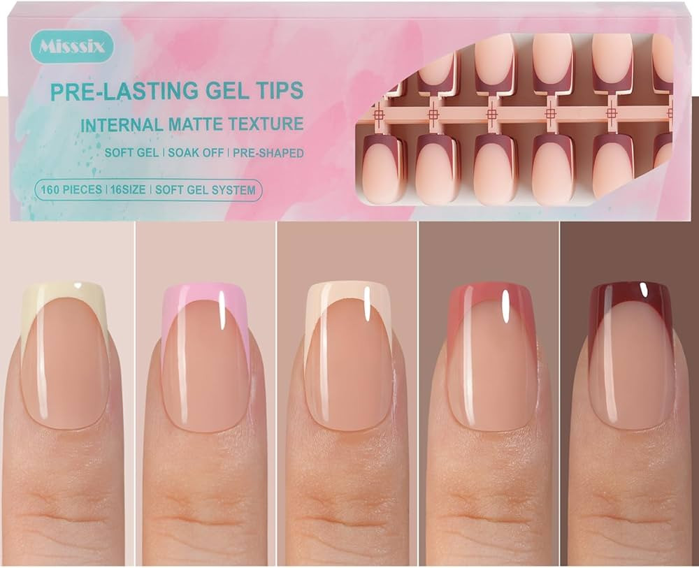 Misssix French Gel Press on Fake Nail Tips, Short Square, No Need to File, Pre-lasting for Nail A... | Amazon (US)