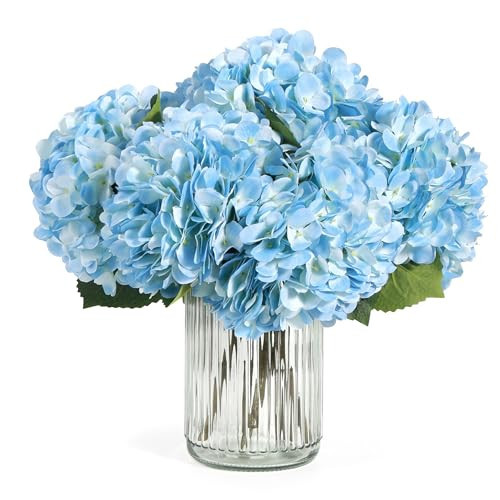 Auihiay 8PCS Blue Hydrangea Artificial Flowers Bouquets, Real Touch Hydrangea with Stems and Leaves, Silk Hydrangea Flowers Bouquets for Living Room, Wedding Party Table Decor(13.8 x 7.9 inches) | Amazon (US)